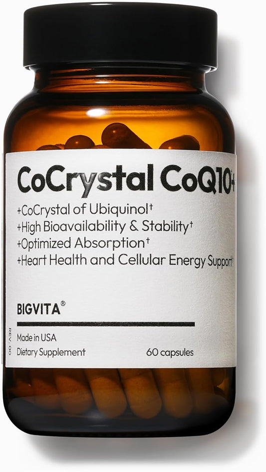 BIGVITA CoCrystal CoQ10 + 120 mg Ubiquinol – Ultra-Absorption Formula with PQQ, SOD & BioPerine – Supports Heart, Energy & Cellular Vitality – 60 Capsules - 2 Month Supply