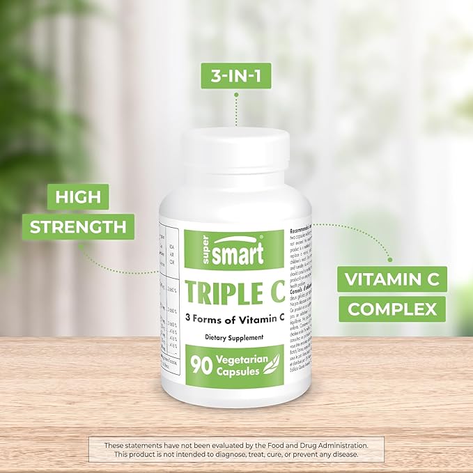 Supersmart - Triple C (High Strength) - 3-in-1 Complex - Vitamin C Supplement - Enhanced with Flavonoids | Non-GMO & Gluten Free - 90 Vegetarian Capsules