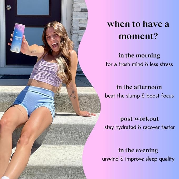 Moment Botanical Soda Soft Drink (Shark Tank) - SPARKLING Drinks | Blackberry Lavender | L-Theanine & Ashwagandha for Calm & Clarity | 0 Added Sugar 0 Caffeine | 12-pack