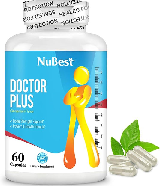 NuBest Doctor Plus - Bone Strength Supplement for Increased Development, Brain Growth, Boost Immunity with Calcium, Vitamin D3, K2, and Herbs for Age 10+ | 60 Capsules | 1 Month Supply
