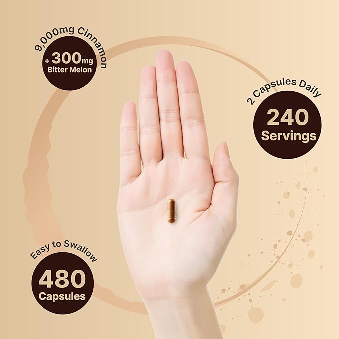 NatureBell 2 Pack Ceylon Cinnamon 9000mg Per Serving, 480 Capsules | Made with Organic Sri Lanka Ceylon Cinnamon Plus Organic Bitter Melon – Non-GMO, No Gluten