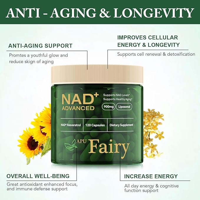 NAD-Supplement,NAD Nicotinamide Riboside,Extra Strength NAD Alternative Liposomal,Boost NAD & Resveratrol + for Women & Men,Energy Anti-Aging,Cell Regeneration,120 Capsules