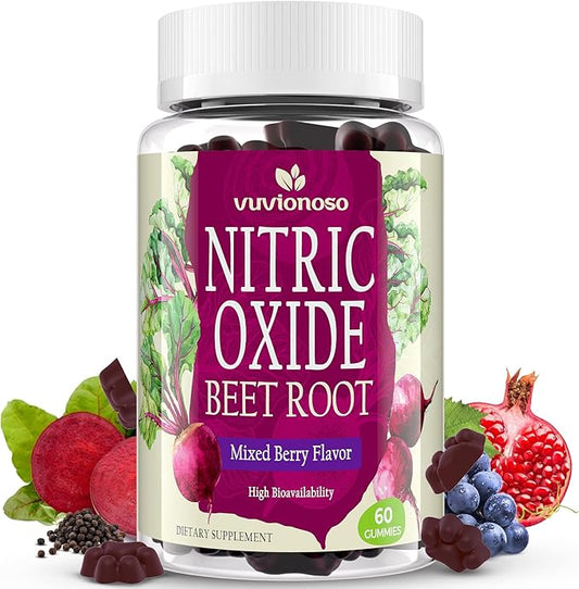 Nitric Oxide Beet Root Gummies 6000mg – Nitric Oxide Booster with Organic Beet Root, Grapeseed, Pomegranate, Vitamin C & B12 – Sugar-Free Beet Chewables Mixed Berry Flavor – 60 Gummies