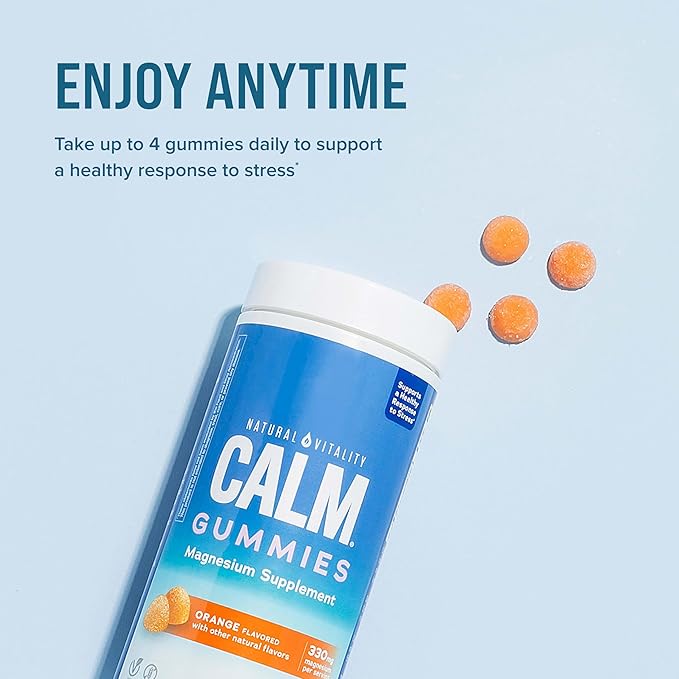 Natural Vitality Calm, Magnesium Citrate Supplement, Stress Relief Gummies, Supports a Healthy Response to Stress, Gluten Free, Vegan, Orange, 240 Gummies