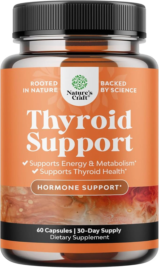 Herbal Thyroid Support Complex - Potent Kelp Iodine Supplement with L Tyrosine, Bladderwrack, Selenium & Pure Ashwagandha for Hormone Balance - Mood & Energy Dietary Pills - 60 Capsules