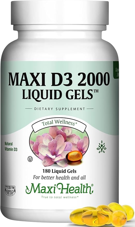 Maxi Health Kosher Vitamin D3 2000IU, Highly Absorbable Vitamin D Supplements for Healthy Immune Response, Calcium Absorption, Teeth & Bone Health - Vit D3 Vitamin 2000 IU - 180 Liquid Gels