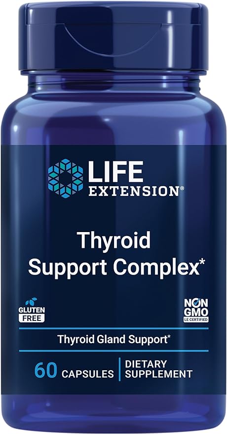 Life Extension Thyroid Support Complex - Thyroid Health Support Supplement with Vitamins A, B, Iodine, Magnesium, L-Tyrosine, Ashwagandha & Ginseng for Energy – Non-GMO, Gluten-Free - 60 Capsules