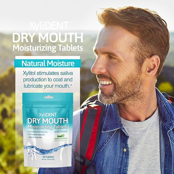 Nature's Stance XyliDENT Xylitol Tablets for Dry Mouth Relief - Stimulates Saliva, Freshens Breath, Reduces Acid Production, Fast Acting Relief, 40 Count (Wintergreen)