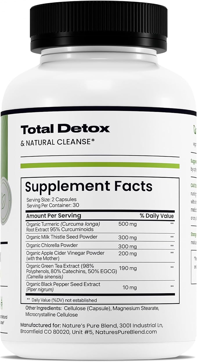 Nature's Pure Blend Active Detox Cleanse – Organic Turmeric Supplement with Apple Cider Vinegar for Digestive Support – Body Detox for Men to Promote Balance & Vitality – Green Tea & Milk Thistle