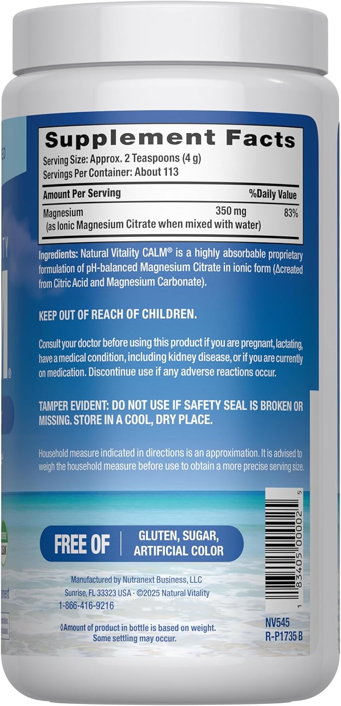 Natural Vitality Calm, Magnesium Supplement, Anti-Stress Drink Mix Powder, Gluten Free, Vegan, & Non-GMO, Original Unflavored, 16 oz