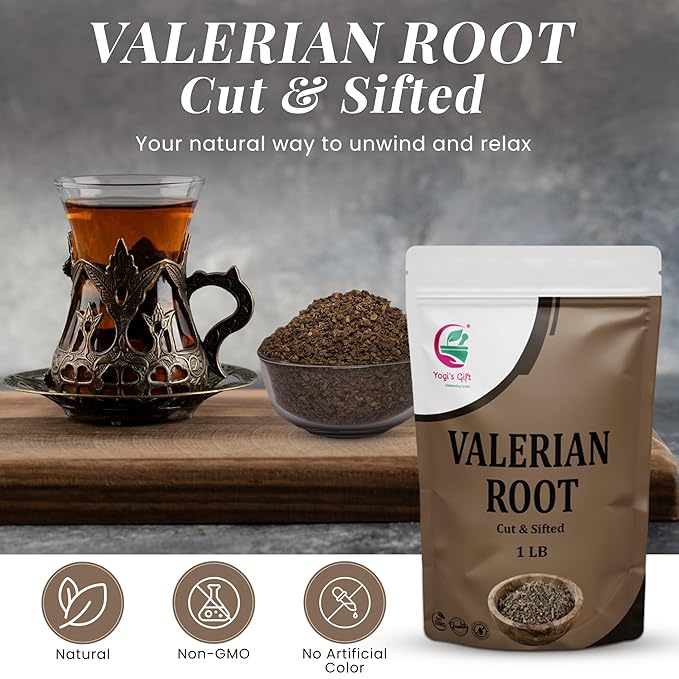 Valerian Root 1 LB, Cut & Sifted, 100% Natural & Pure, Ideal for Tea, Herbal Blends & Wellness Uses, Resealable Bag for Freshness - By Yogi’s Gift®