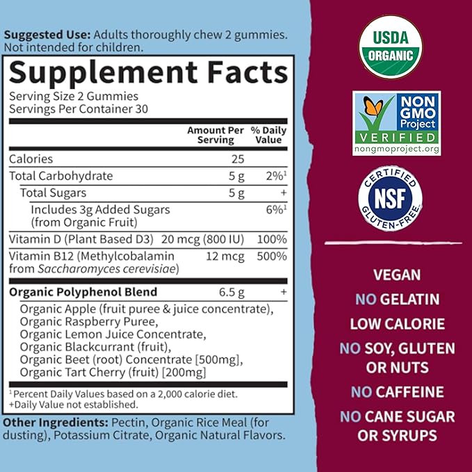 Garden of Life Organic Beet Root Gummies Made from Pectin with Antioxidants, Vitamin C, Vitamin D & B12 for Heart Health & Energy – Beets Gummies – Vegan, Gluten Free, Non GMO, Raspberry, 30 Servings