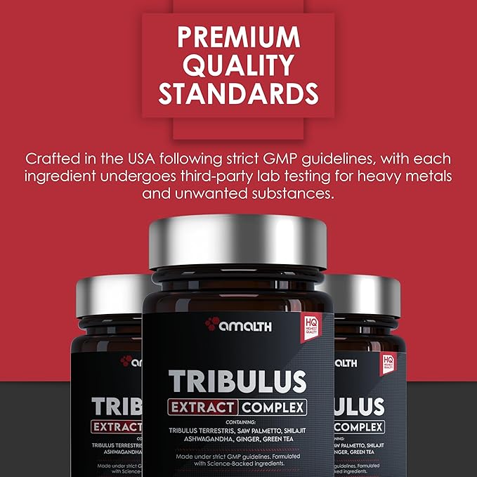 Amalth Tribulus Terrsestris, 20:1 Extract Per Serving, Highest Potency with Ashwagandha, Saw Palmetto, Panax Ginseng Shilajit Maca 120 Capsules
