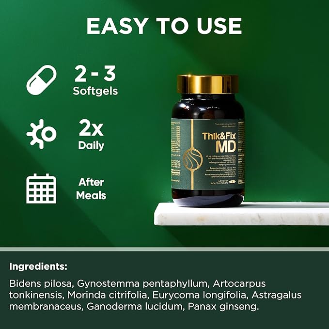 Thik&Fix MD Immune Support Supplement with Natural Herbs, Ginseng Extract & Reishi Mushroom, Supports Overall Wellness & Energy Levels, for Men & Women, 60 Softgels.