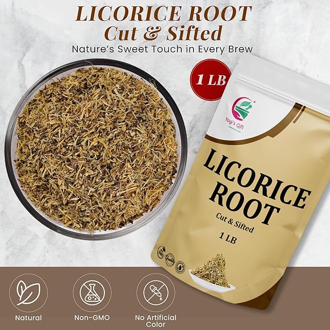 Licorice Root 1 LB, Cut and Sifted, 100% Pure & Natural Dried Licorice Root, Premium Quality, Ideal for Tea, Herbal Blends, and Wellness Uses - By Yogi’s Gift®