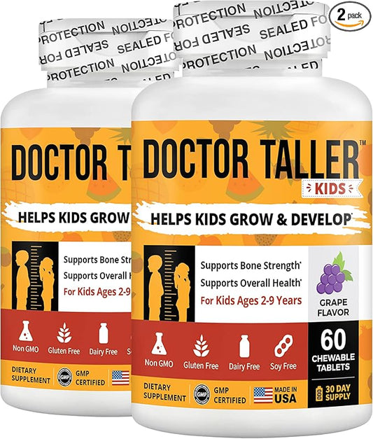 NuBest Doctor Taller Kids - Healthy Bone Strength Support with Multivitamins & Multiminerals for Kids Ages 2 to 9 - Support Bone Growth & Stay Stronger - Grape Flavor - 120 Chewable Tablets | Pack 2