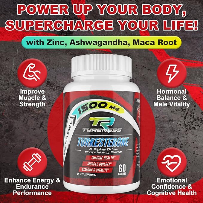 Testosterone Supplement for Men - Testosterone Booster for Men, 4X Strength Male Enhancing Supplement with Turkesterone, Zinc, Ashwagandha, Maca Root for Workout, Muscle Builder, Energy - 60 Capsules