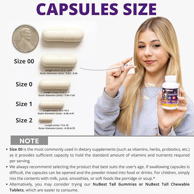 NuBest Tall 10+ Premium Bone Strength Formula, Enhanced Immunity and Overall Health for Age 10+ with Calcium, Vitamin D3, Vitamin K2, and Multivitamins | 60 Capsules | 1 Month Supply