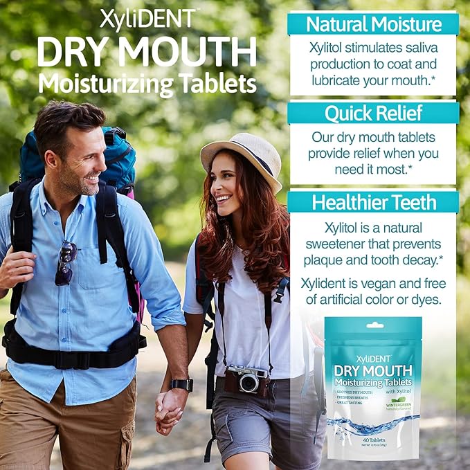 Nature's Stance XyliDENT Xylitol Tablets for Dry Mouth Relief - Stimulates Saliva, Freshens Breath, Reduces Acid Production, Fast Acting Relief, 40 Count (Wintergreen)