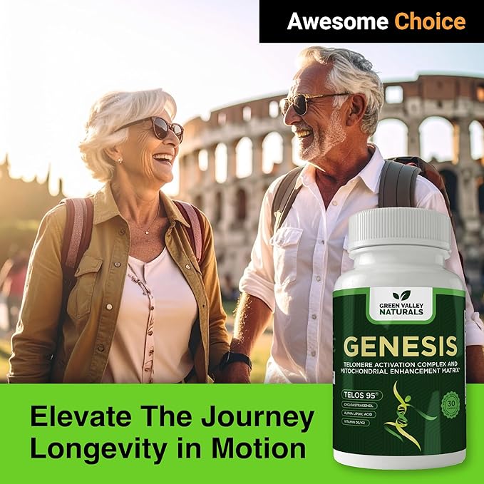 Genesis Telomere Length Supplement – Anti-Aging Formula, Telomere Lengthening Supplements with Astragalus & Vitamins, Supports NAD Pathways, DNA Integrity and Cellular Health