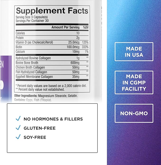 DR. EMIL NUTRITION Multi Collagen Peptides Plus Biotin and Vitamin D - Biotin and Collagen Supplements for Hair Skin and Nails - Biotin Pills for Hair Growth