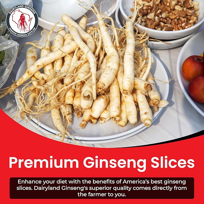 Dairyland American Ginseng Slices - 16 oz Pack Wisconsin Ginseng Slices – Certified Something Special from Wisconsin - Non-GMO, Gluten Free Sliced Root - Herbal Supplement in Soup, Tea, Congee