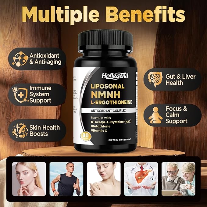 Liposomal NMNH & Ergothioneine Supplement, 6 in 1 Complex with NAC, Glutathione, Vitamin C & Selenium, for Women & Men, Healthy Aging, Antioxidant & Immune Support, 90 Capsules