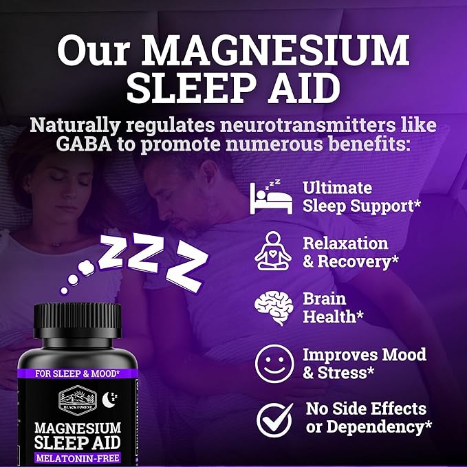 Black Forest Ashwagandha Magnesium Sleep Aid (6-in-1) - Magtein Magnesium L-Threonate, L-Theanine, Apigenin Supplement for Sleep 3 Enhanced with (Ashwagandha L theanine & Vitamin D)