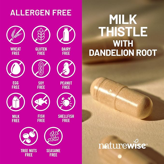 NatureWise Milk Thistle with Dandelion Root - Silymarin - Antioxidant Liver & Kidney Health Support Supplement - Vegan, Non-GMO, Gluten Free - 180 Count[180-Day Supply]