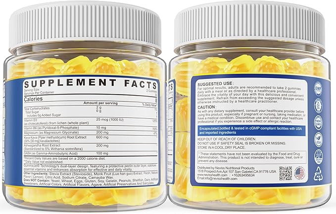 Kava Kava Gummies for Calm, Relaxation & Natural Sleep - with Magnesium, Ashwagandha, GABA, Vitamin B6 D3 - High Potency Kava Root Extract Supplement - Sugar-Free, Melatonin-Free - Vegan 60 Ct