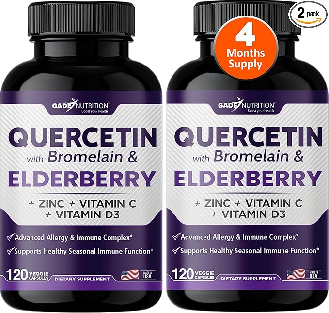 Gade Nutrition Quercetin with Bromelain, Vitamin C and Zinc, Vitamin D, and Elderberry | Daily Immune Support Supplement - 4 Months Supply