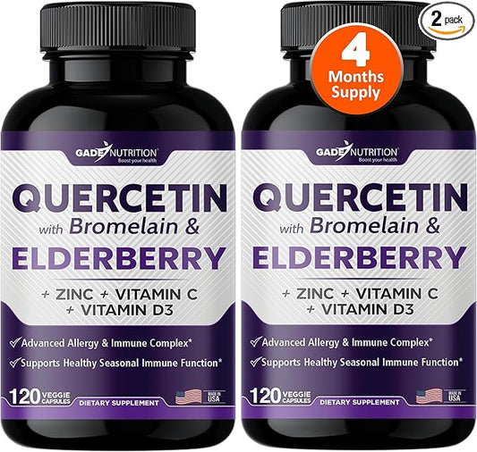 Gade Nutrition Quercetin with Bromelain, Vitamin C and Zinc, Vitamin D, and Elderberry | Daily Immune Support Supplement - 4 Months Supply