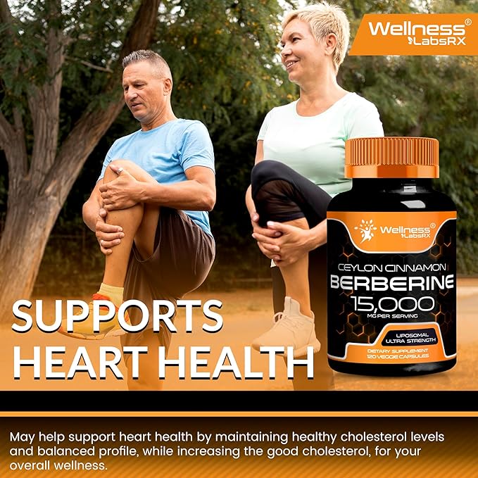 Berberine Supplement 15,000mg - Berberine with Ceylon Cinnamon, Overall Wellness Support Capsules - 120 Capsules (Pack of 1)