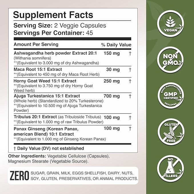 Gade Nutrition Ashwagandha with Maca Root, Horny Goat Weed, Turkesterone Supplement, Tribulus Terrestris, Panax Ginseng Pack of 2