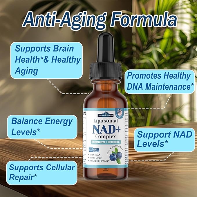 Liposomal NAD+ Liquid Drops, 8-in-1 NAD⁺ Nicotinamide Riboside Resveratrol 900mg w. Quercetin & Urolithin A | Fast Absorption NAD+ Supplement with CoQ10, ALA| Cellular Energy, Anti-Aging, Vitality
