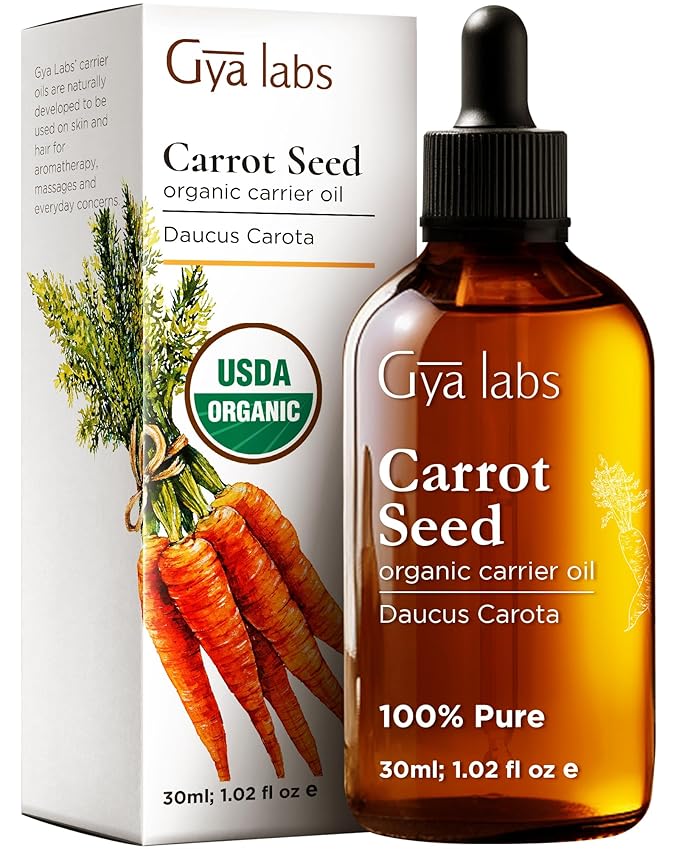 Gya Labs Organic Carrot Seed Oil for Hair & Skin - 100% Pure Natural Unrefined Carrot Carrier Oil for Face and Lip Care, Scalp & Body Massage (1 Fl Oz)