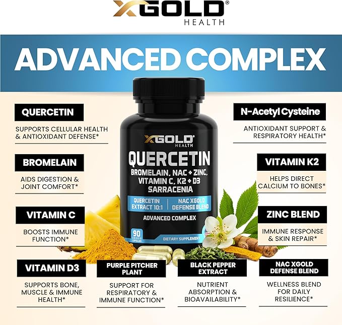 NAC Supplements 1,000 mg (N-Acetyl Cysteine), Sarracenia Purpurea, Quercetin 1,000 mg, Bromelain, Zinc, Vitamin D3 + K2, Turmeric, Elderberry, Vitamin C – Antioxidant & Immune Support – Made in USA