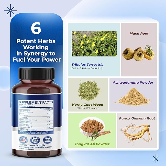 Premium Tribulus Terrestris - 95% Total Saponin Ultra Potency with Maca Root Tongkat Ali Ginseng - High Strength for Men Women - 90 Day Supply (90 Count (Pack of 1))