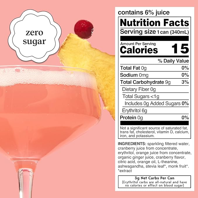 Moment Botanical Soda Soft Drink (Shark Tank) - SPARKLING Non Alcoholic Drinks | Cranberry Ginger | L-Theanine & Ashwagandha for Calm & Clarity | 0 Added Sugar 0 Caffeine | 12-pack