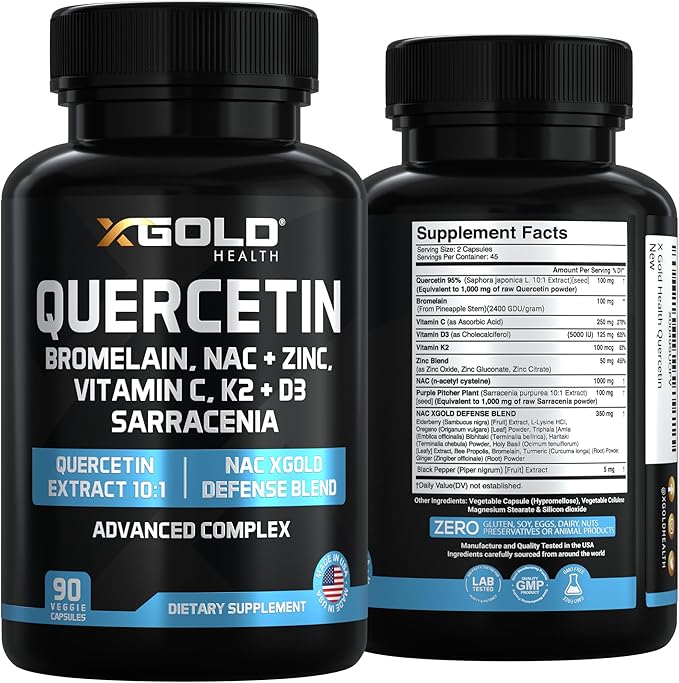NAC Supplements 1,000 mg (N-Acetyl Cysteine), Sarracenia Purpurea, Quercetin 1,000 mg, Bromelain, Zinc, Vitamin D3 + K2, Turmeric, Elderberry, Vitamin C – Antioxidant & Immune Support – Made in USA