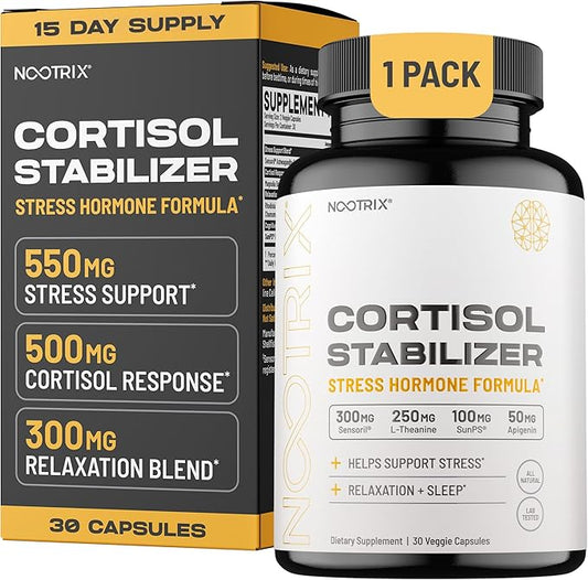 Cortisol Manager & Stabilizer Supplement | Supports Deep Sleep, Relaxation, Adrenal Health & Stress | 300mg Ashwagandha | L-Theanine, Rhodiola Rosea Extract & Apigenin | 30 Capsules