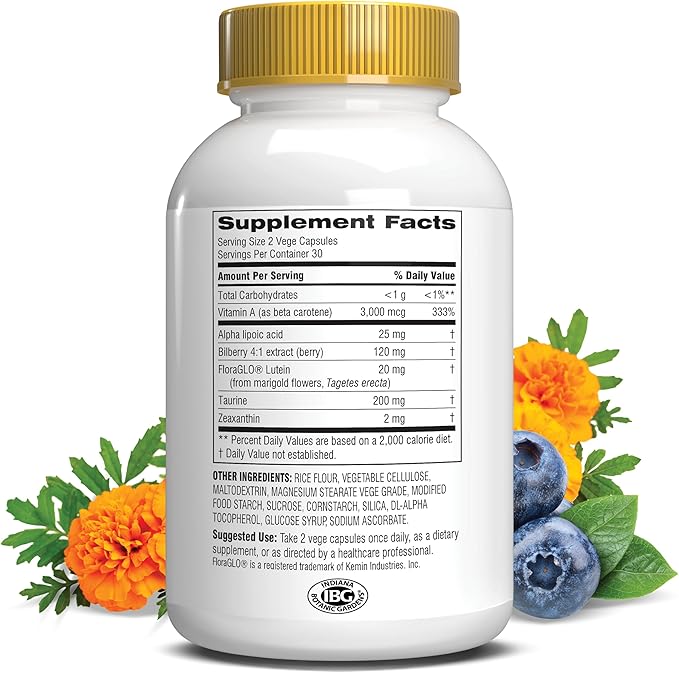Botanic Choice Maximum Strength Opti Gold Vision Eye Health Support Supplement for Overall Eyesight Health for Men & Women - Taurine, Vitamin A, Lutein, Bilberry, Alpha Lipoic Acid (60 Capsules)
