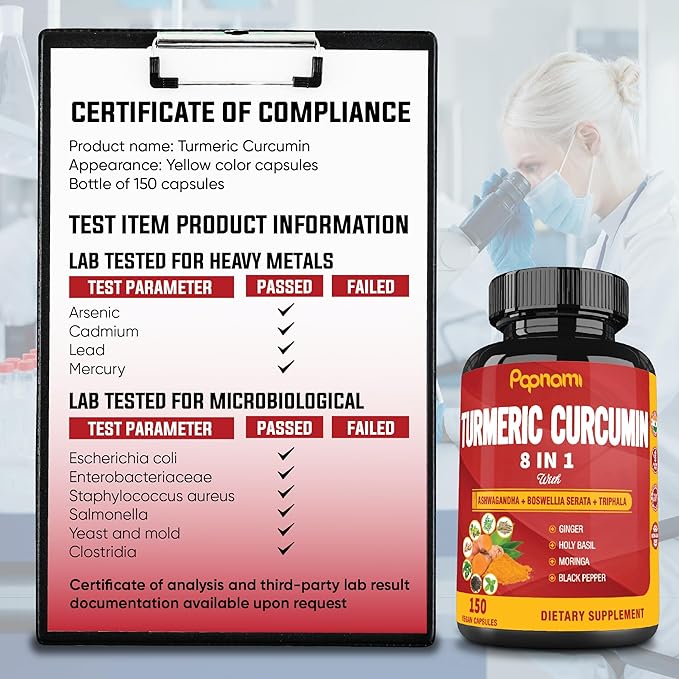 Turmeric Curcumin Capsules - with Ashwagandha, Boswellia, Triphala, Ginger, Holy Basil, Moringa, and Black Pepper - 150 Pills 5 Month Supply