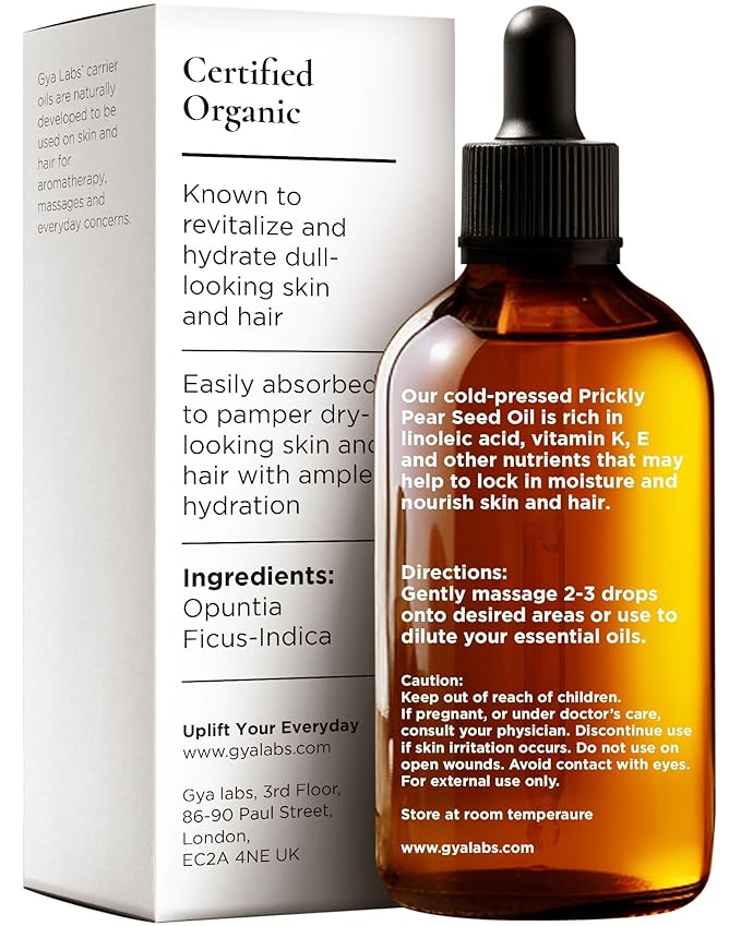 Gya Labs Organic Prickly Pear Seed Oil for Face - 100% Pure Natural Prickly Pear Carrier Oil for Skin, Hair, Nails (1 Fl Oz)