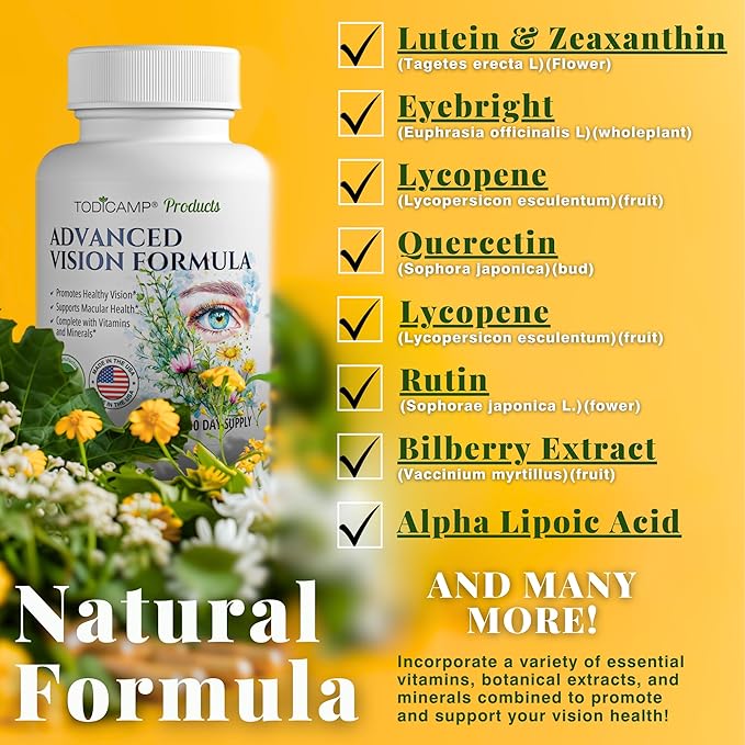 Macular Support Eye Health Vitamins & Vision Supplements Lutein 400mg, Zeaxanthin 10mg, Eyebright Herb, Lycopene Supplement & Bilberry Supplement for Eyes, Eye Vitamins for Seniors & Adults