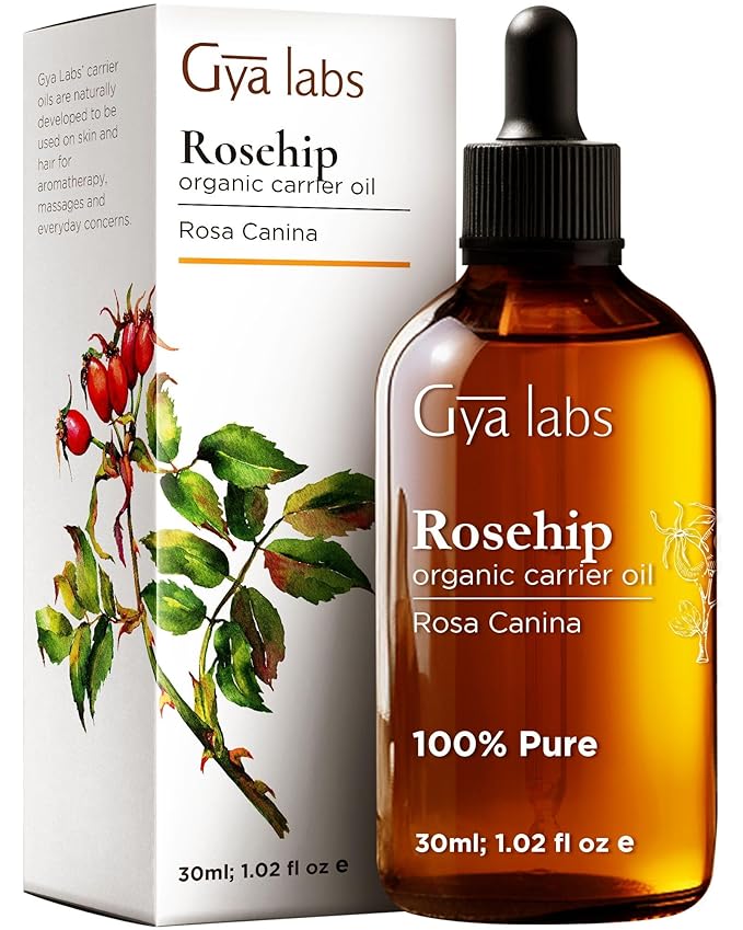 Gya Labs Organic Rosehip Oil for Face - 100% Pure Natural Vegan Rosehip Seed Carrier Oil for Skin, Hair & Body (1 Fl Oz)