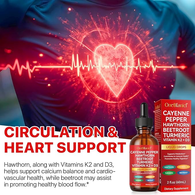 Cayenne Pepper Drops,Cayenne Pepper Supplement Liquid Drops,Hawthorn Beet Root Powder,Vitamin K2&D3,Ceylon Cinnamon,Organic Panax Ginseng,Cayenne Health Supplements 2 Fl Oz