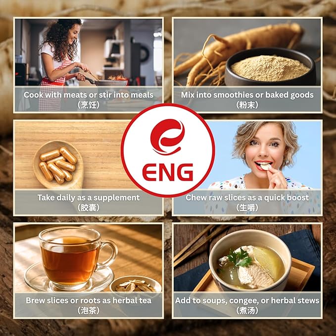 ENG American Ginseng Slices - Large Panax Ginseng Slices,4oz/Box Fresh Wisconsin Long Slice for Tea & Soup - Organic Ginseng for Men & Woman to Boost Immunity & Energy,花旗参/西洋参 (4 Ounce (Pack of 1))