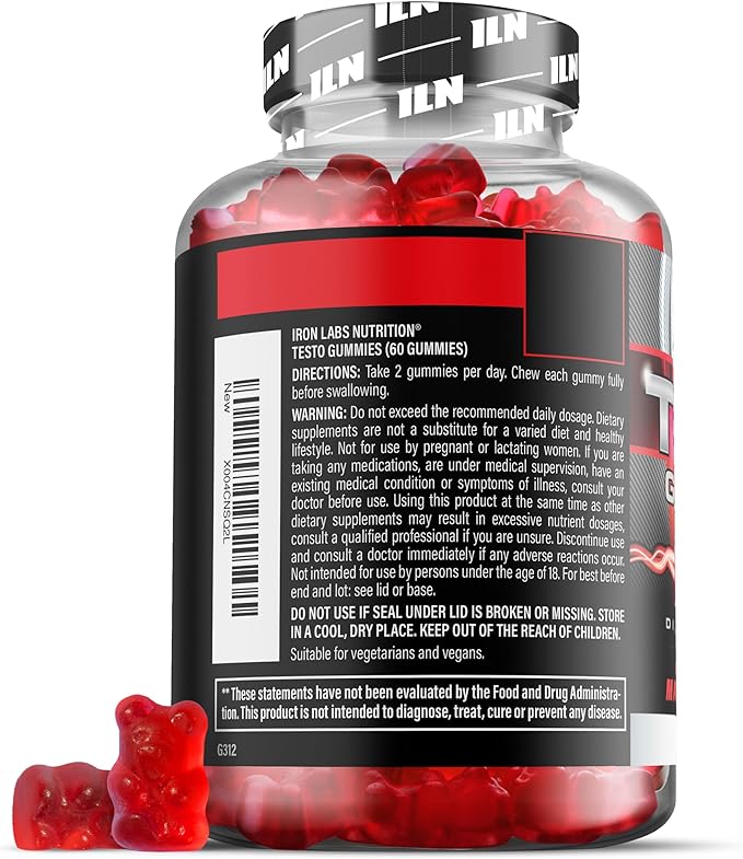 Iron Labs Nutrition Testo Gummies for Men (60 Gummies) - High Strength Booster for Men - Mixed Berry Flavor - Features Maca, Ginseng, Zinc and Selenium - Sugar Free & Vegan Suitable