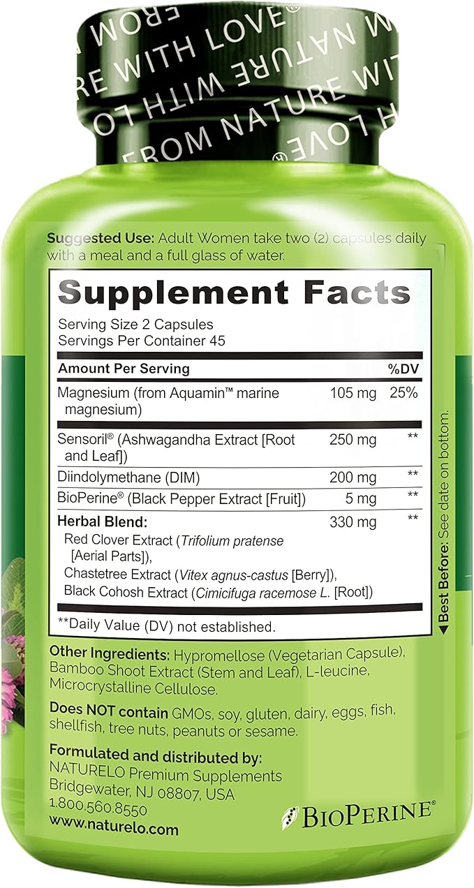 NATURELO Menopause Supplements for Women, Herbal Blend with Black Cohosh for Menopause Hot Flashes Advanced Estrogen Multi-Symptom Formula 90 Capsules (Pack of 2)